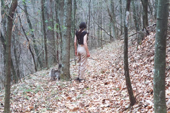 photo of Molly and Bobo in woods